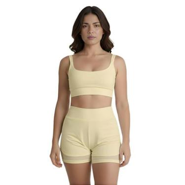 Imagem de Conjunto de Short Duplo Fitness Academia Treino Feminino Cor:AmareloTa