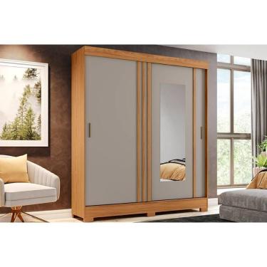 Imagem de Guarda Roupa Casal 2 Portas De Correr (1 C- Espelho) E 2 Gavetas C- Pés Briz B353 Nature-cinza - Henn