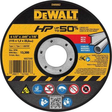 Imagem de Disco De Corte 115 Mm X 1 Mm X 22,23 Mm, Alta Performance Para Metal E Inox, Dw8062, De...
