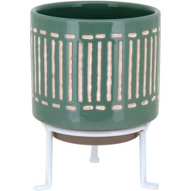 Imagem de Cachepô Com Suporte Cerâmica Verde Bernan 16X12X12Cm