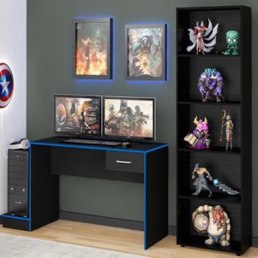 Imagem de Conjunto 2 Peças com 1 Escrivaninha Gamer e 1 Estante para Livros 5 Pr