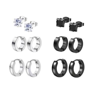 Imagem de 12 pares populares de brincos pretos e prateados, brincos de aço inoxi