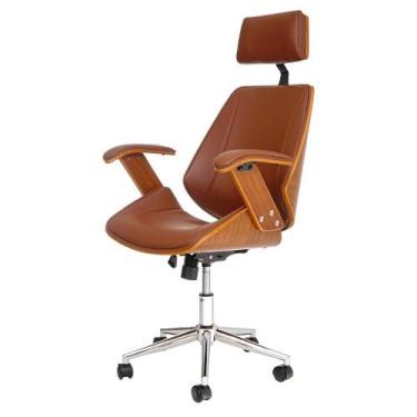 Imagem de Cadeira de Escritório Office Lisboa PU Marrom Base Giratória Cromada -