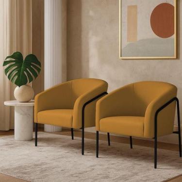 Imagem de Poltrona Sala Decorativa Kit 2 Stella Base Alta Tubo Preto Veludo Most