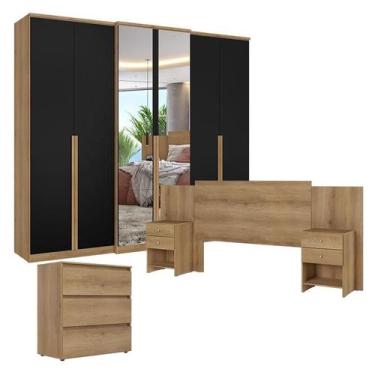 Imagem de Guarda Roupa Casal Valência 6 Portas Full Glass Capuccino Preto com Cô