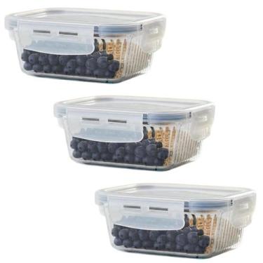 Imagem de Pote Hermético De Vidro Retangular Canelado com Tampa 375ml KIT:3 UNI 