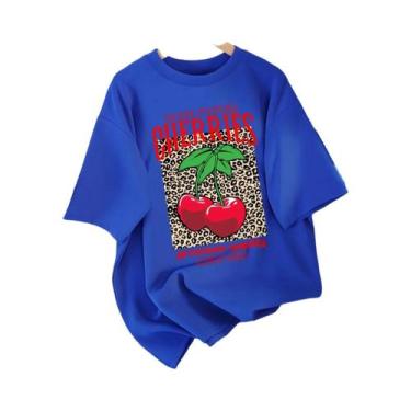 Imagem de Camiseta Feminina De Algodão Com Gola Redonda Estampa De Cerejas Selec