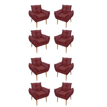Imagem de Kit 08 Poltronas Decorativas Opala Sala de Estar Suede Fibra Siliconada Marsala Balaqui Decor