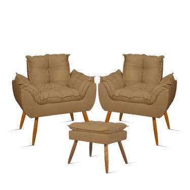 Imagem de Kit 2 Poltronas Decorativas Opala com Puff Apoio Para Pés Suede Cor:capuccino Capuccino...