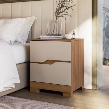 Imagem de Mesa de Cabeceira 2 Gavetas com Corrediças Telescópicas Ares Carvalho/Cinza