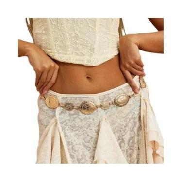 Imagem de Cinto De Cintura Metálico Estilo Retrô Feminino Com Círculo Decorativo