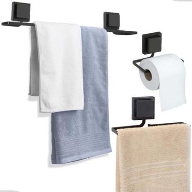 Imagem de Kit Acessórios Banheiro Porta Toalha Rosto Banho Papeleira Sem Furo Du