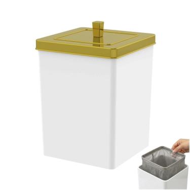 Imagem de Lixeira Quadrada  Branca 6,5 Litros  Com Tampa Dourada Banheiro Cozinha - 530BCD Future