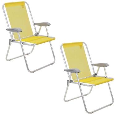Imagem de Kit 02 Cadeiras De Praia Tramontina Creta Master Em Alumínio Com Assento Amarelo 92900200