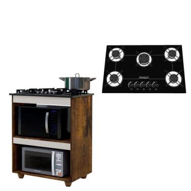 Imagem de Kit Balcão Cooktop Turim com Fogão Cooktop 5 Bocas Chamalux, Ypê, Off 