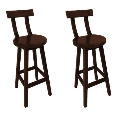 Imagem de Kit 2 Banquetas Girafa Altas Madeira com Encosto Reforçado para Bar Bancada Área Gourmet - Imbuia