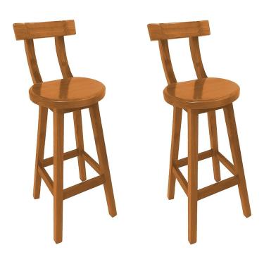 Imagem de Kit 2 Cadeiras Altas Girafa Madeira com Encosto Design Moderno para Bancada Área Gourmet - Natural