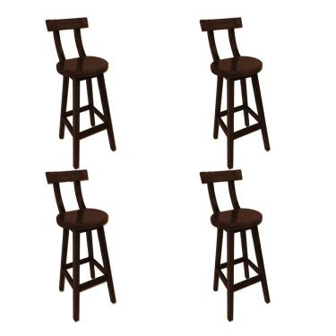 Imagem de Conjunto 4 Banquetas de Madeira Girafa Alta com Encosto para Bancada Gourmet e Mesa Bar...