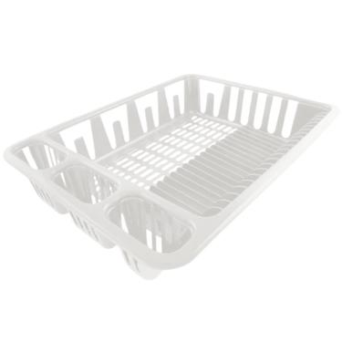 Imagem de Escorredor De Louças Com Organizador De Pratos Lateral Livre De Bpa Plasvale Branco