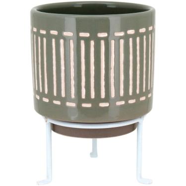 Imagem de CACHEPÔ VASO PLANTA DECORATIVA 20x14x14cm CERÂMICA CINZA COM SUPORTE BERNAN HOME&CO