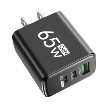 Imagem de Carregador Rápido GaN USB C De 65W, Adaptador De Parede PD3.0 Com 3 Po