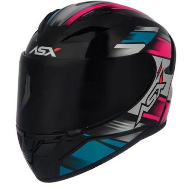 Imagem de Capacete ASX City Start Brilhante  Preto/Turquesa/Rosa Tamanho 58/M