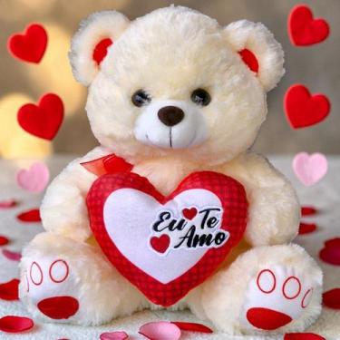 Imagem de Urso De Pelúcia Com Coração Eu Te Amo 30cm Com Laço Cor:Creme - Fizzy
