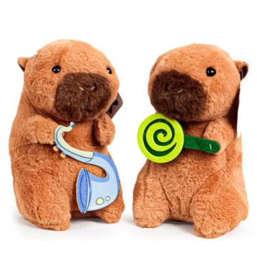 Imagem de Capivara Pelúcia Interativa 22 cm Marrom Fofa Brinquedo Macio Pequena 