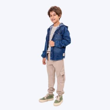 Imagem de Conjunto Blusa Manga Longa Listrada com Casaco Jeans e Calça Moletom I