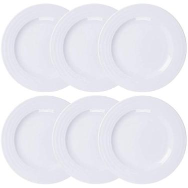 Imagem de Conjunto 6 Pratos Rasos Porcelana 27cm Tramontina Branco Vibrare Aba Larga Mesa de Jantar