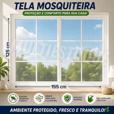 Imagem de Tela Mosquiteira com Velcro 125x155cm Proteção Contra Insetos Instalação Fácil para Jan...