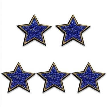 Imagem de Kit 5 Apliques Estrela Termocolante com Brilho 4x4cm Patch para Custom
