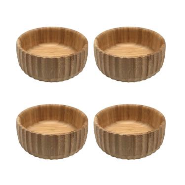 Imagem de Kit 4 Bowls Canelados de Bambu Médio 19CM Saladeira Fruteira Sustentável para Mesa Amadeirado Oikos