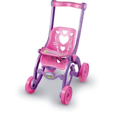 Imagem de Carrinho de Boneca Florzinha com Detalhes Decorativos em Plástico Rosa e Lilás Brinquemix