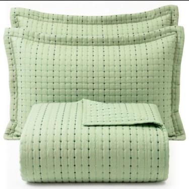 Imagem de Kit Cobre Leito Flick Matelado Bordado Queen 3 Peças 100% Poliéster Percal 300 Fios Verde Lilly Home Enxovais