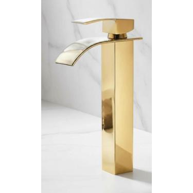 Imagem de Torneira Cascata Banheiro Monocomando Dourada Alta - Congratulations S