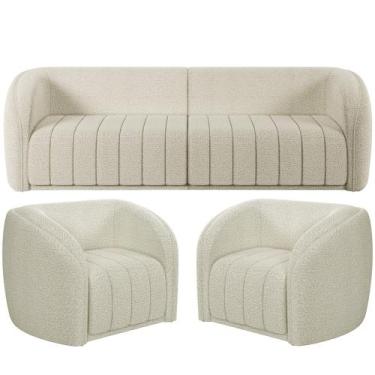 Imagem de Kit Sofá 5 Lugares Para Sala 332cm com 02 Poltronas Lazio M03 Bouclê B