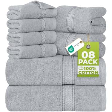 Imagem de Utopia Towels Conjunto de toalhas premium de 8 peças, 2 toalhas de banho, 2 toalhas de mão e 4 toalhas de rosto, 600 g/m² 100% algodão cardado, altamente absorventes para banheiro, academia, hotel e