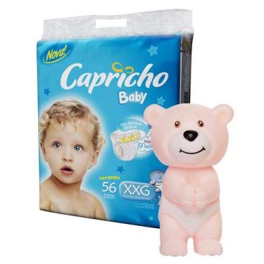 Imagem de Fralda Descartável Infantil Super Jumbo, CAPRICHO BABY, Branco, Super Extragrande, Pacote de 56