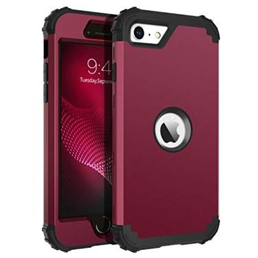 Imagem de Capa para celular BENTOBEN para iPhone SE 2020, resistente 3 em 1, de corpo inteiro, resistente, à prova de choque, híbrida, rígida, de policarbonato, borracha macia, bumper de quedas, para meninas, mulheres, meninos e homens, capa para iPhone SE 2nd 2020, vinho vermelho/vinho