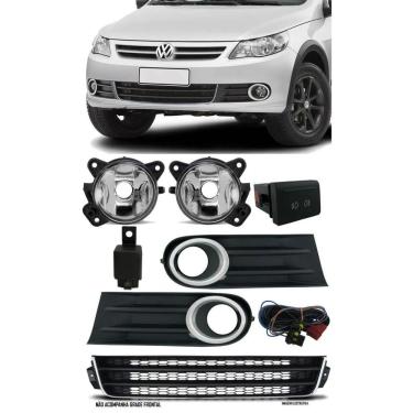 Imagem de Kit Farol De Milha Neblina Vw Gol Voyage Saveiro G5 2009 / 2010 / 2011 / 2012 / 2013 + Moldura Cromada + Friso Da Grade