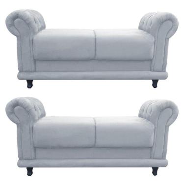 Imagem de Kit 02 Recamier Barcelona Namoradeira Calçadeira Suede Cinza