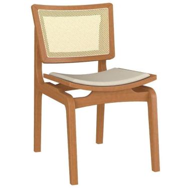 Imagem de Cadeira Decorativa Sala De Jantar Madeira Champagne Ravi Linho Bege - Gran Belo