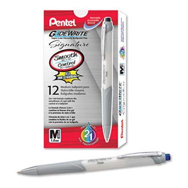 Imagem de Pentel Caneta esferográfica Glidewrite Signature, cano branco pérola, linha média (1,0 mm), tinta azul, 12 canetas (BX930W-C)