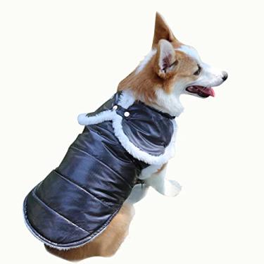 Imagem de Foern Casaco para cachorro com manto, jaqueta impermeável quente com xale macio PP algodão zíper para coleira em ambientes internos ao ar livre para cães pequenos, médios e grandes, preto, 2GG: 72 cm/28,3 pol