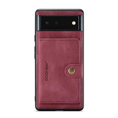 Imagem de ZiEuooo Capa de telefone de couro retrô para Google Pixel 7 6 Pro 5A 5G, capa traseira luxuosa com suporte magnético removível, carregado sem fio (vermelho, pixel 7)