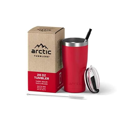 Imagem de Arctic Tumblers | Copo térmico vermelho fosco de 590 ml com canudo e limpador – mantém a temperatura até 24 horas – Tampa à prova de respingos sem derramamento, tecnologia de vácuo de parede dupla, livre de BPA e construído para durar