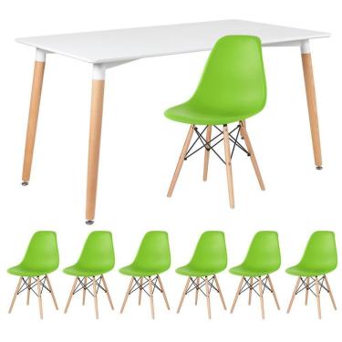 Imagem de Mesa Retangular 80 X 140 Cm Branco + 6 Cadeiras Verde Claro