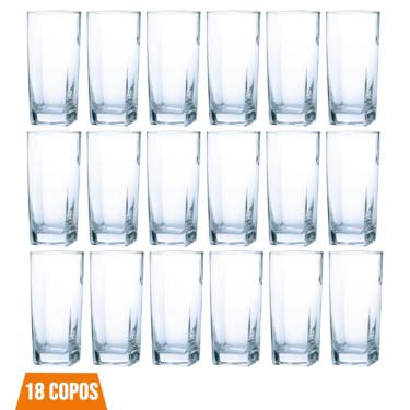 Imagem de Conjunto Com 18 Copos Vidro Bali Quadrado 320ml Transparente