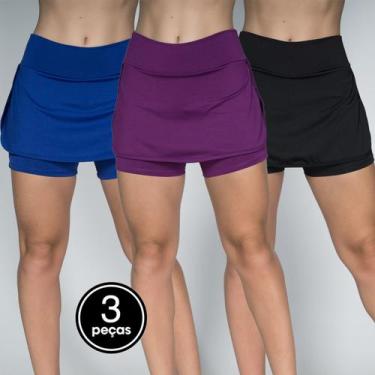 Imagem de Kit 3 Shorts Saia Fitness Suplex Liso Academia Feminino - Wls Modas